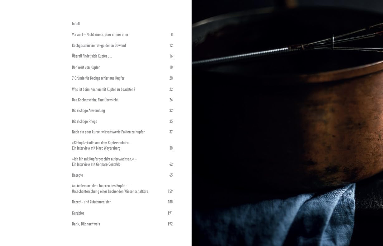 Kochen in Kupfer, Material - Rezepte - Genuss